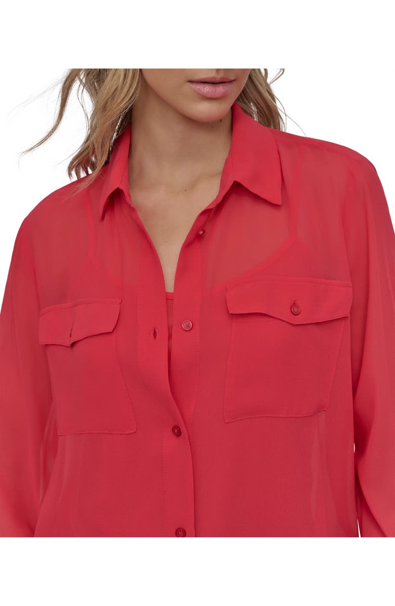 DKNY Chiffon Button-Up Shirt, Alternate, color, Watermln Sugar