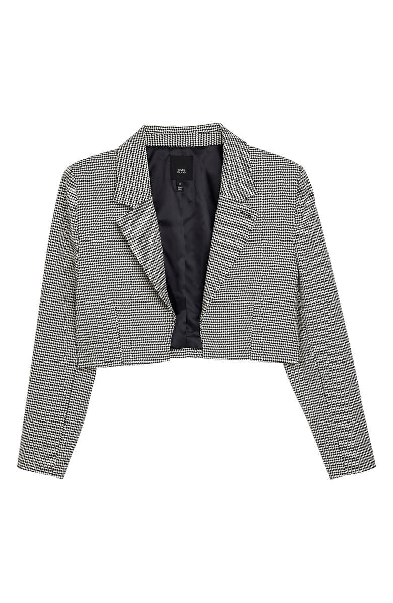 River Island Houndstooth Check Crop Blazer, Alternate, color, Black