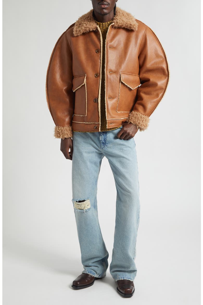 Beau Faux Leather & Faux Shearling Jacket, Alternate, color, TAN FAUX SHEARLING