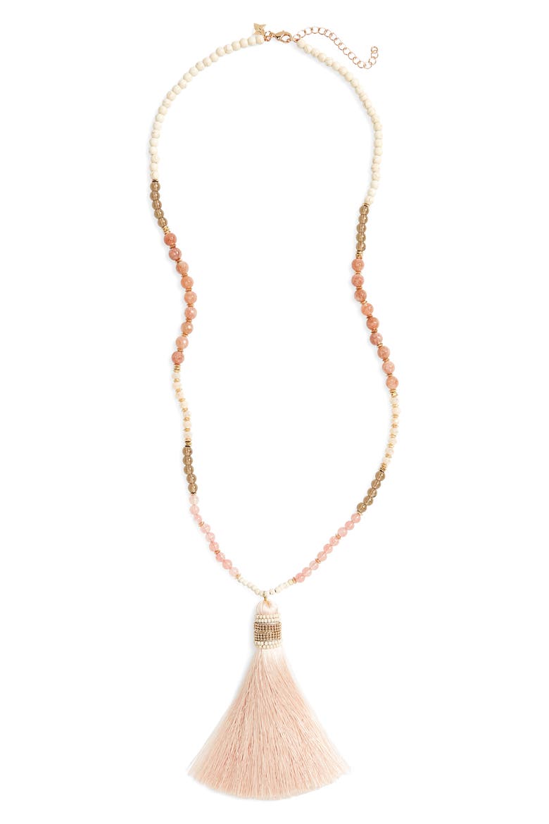 Stone Tassel Necklace, Main, color, WHITE/ PEACH