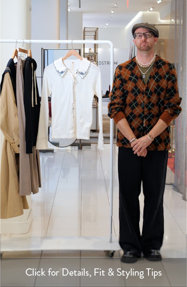 Juniper Embroidered Pointelle Cotton Button-Up Top, sales video thumbnail