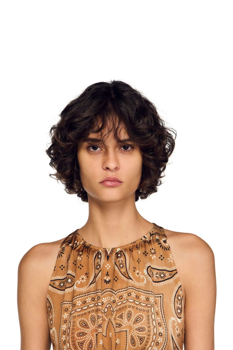 Bandana-print maxi dress, Alternate, color, Brown / black
