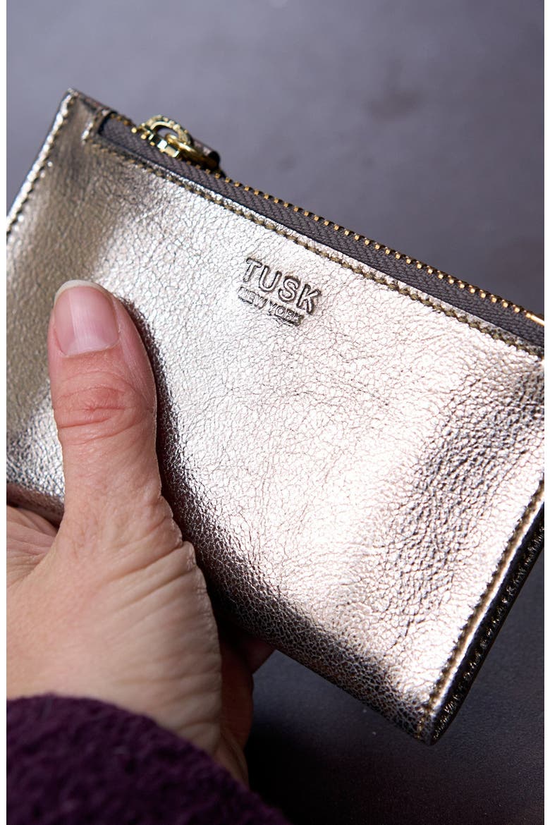 Jen Slim Card Case With Zip Coin Pocket, Alternate, color, Gold
