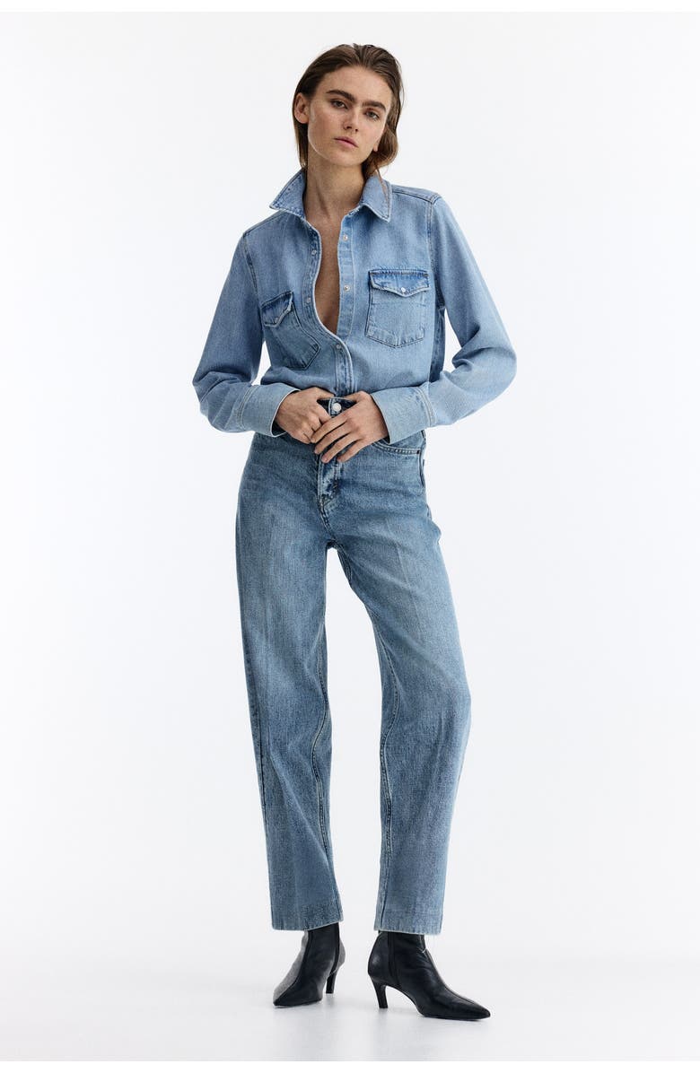 H&M Barrel High Ankle Jeans, Main, color, Light Denim Blue