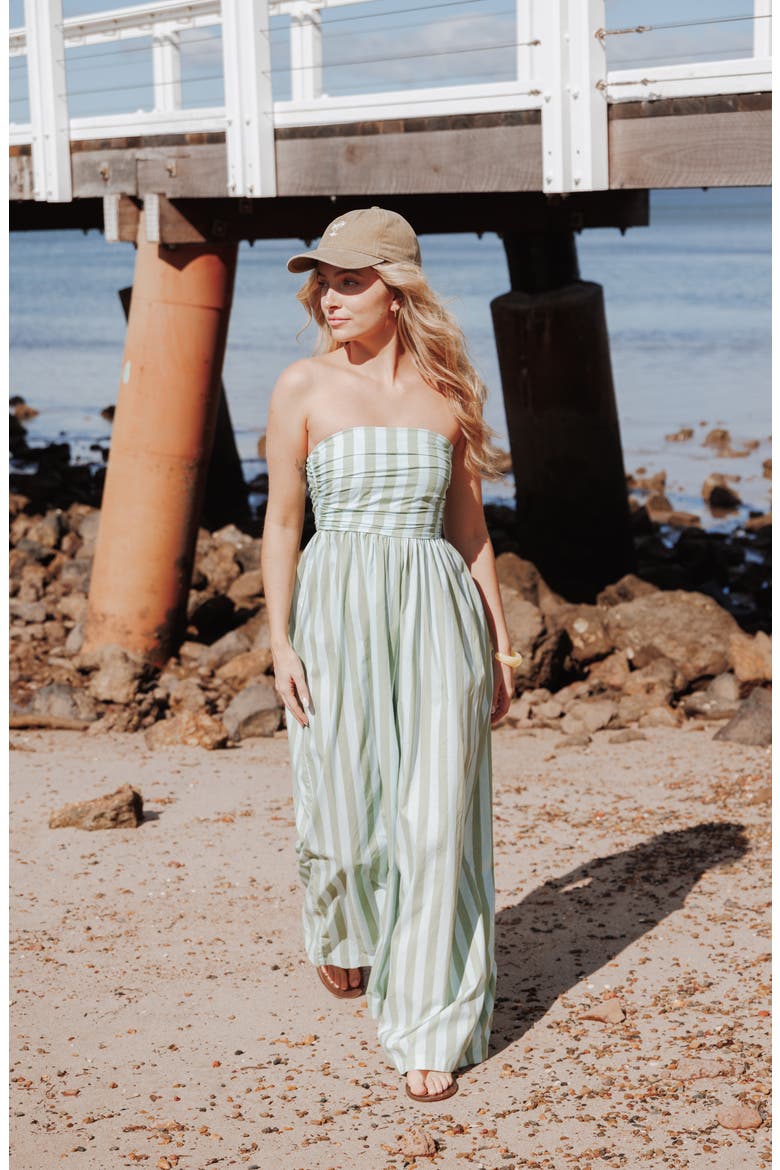 Paige Stripe Strapless Jumpsuit, Alternate, color, BLUE/ GREEN STRIPE