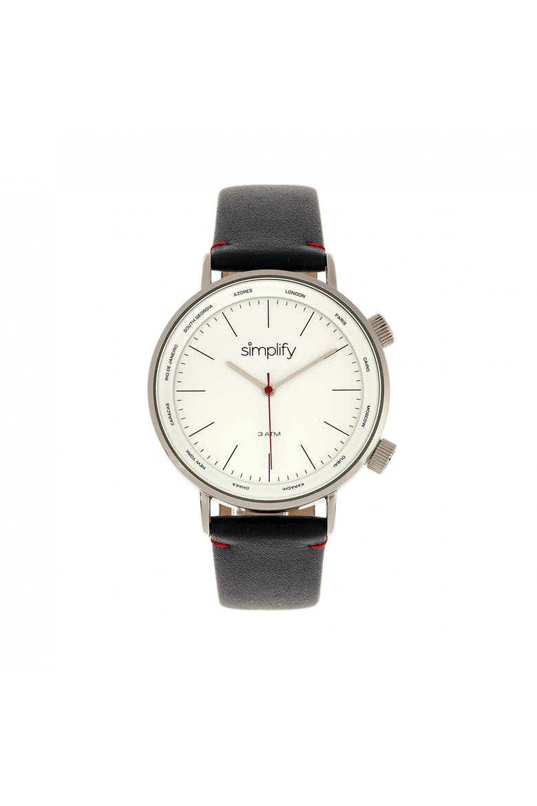 The 3300 Leather-Band Watch, Main, color, Black/Silver