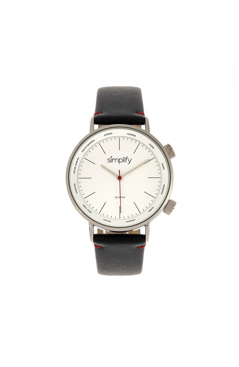 SIMPLIFY The 3300 Leather-Band Watch, Main, color, Black/Silver