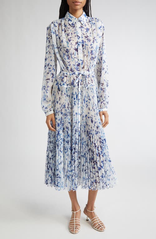 Proenza Schouler Jones Long Sleeve Pleated Crinkle Chiffon Shirtdress In Multi