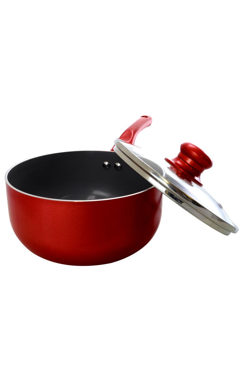 Better Chef 1.5 Quart Ceramic Coated Saucepan with Glass Lid, Alternate, color, Red