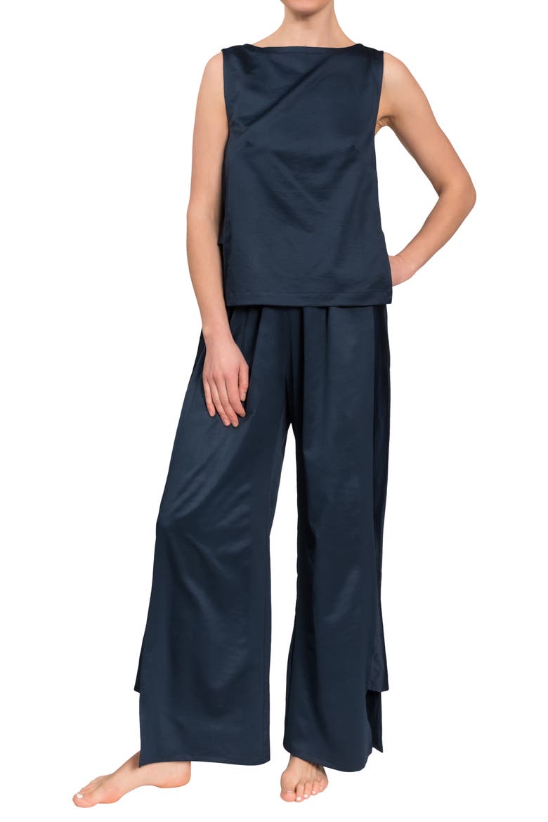 Piper Wide Leg Sleeveless Cotton Pajamas, Main, color, INKY BLUE