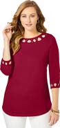 Jessica London Stretch Cotton Lattice Boatneck Tunic