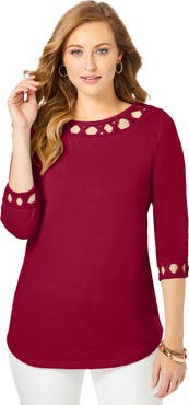 Jessica London Stretch Cotton Lattice Boatneck Tunic