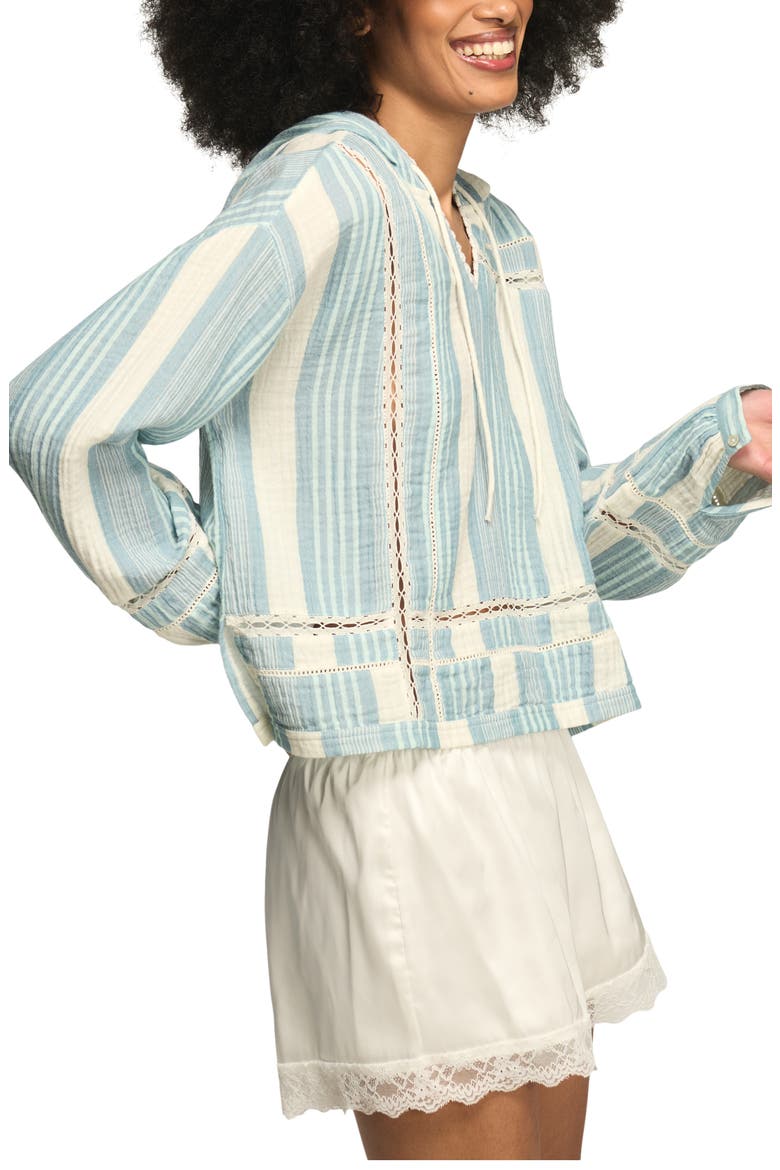 Stripe Lace Inset Guaze Hoodie, Alternate, color, BLUE STRIPE