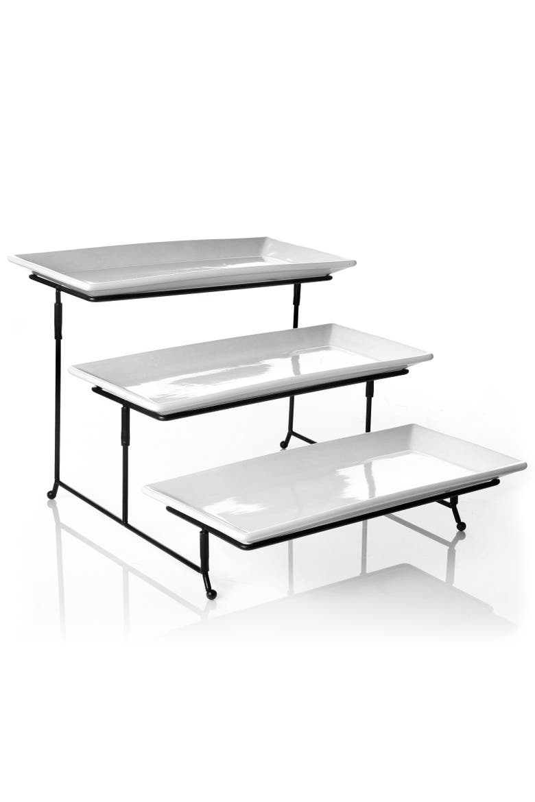 Gracious Dining 3-Tie Plate Set with Metal Stand, Main, color, White