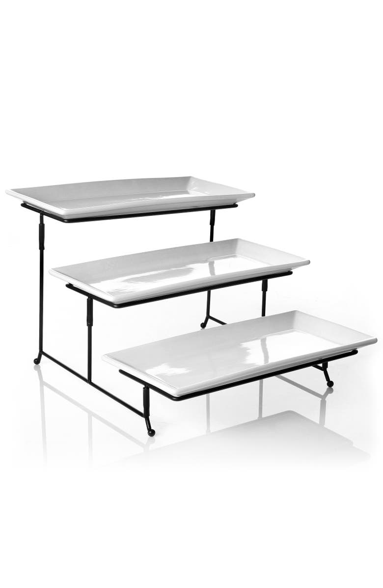 Gibson Elite Gracious Dining 3-Tie Plate Set with Metal Stand, Main, color, White