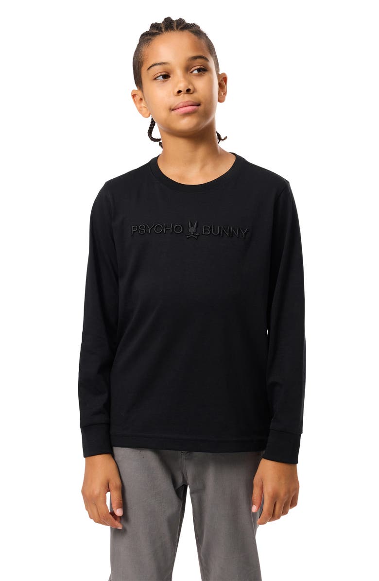 Psycho Bunny Kids' Lakewood Embroidered Long Sleeve Cotton T-Shirt, Alternate, color, Black