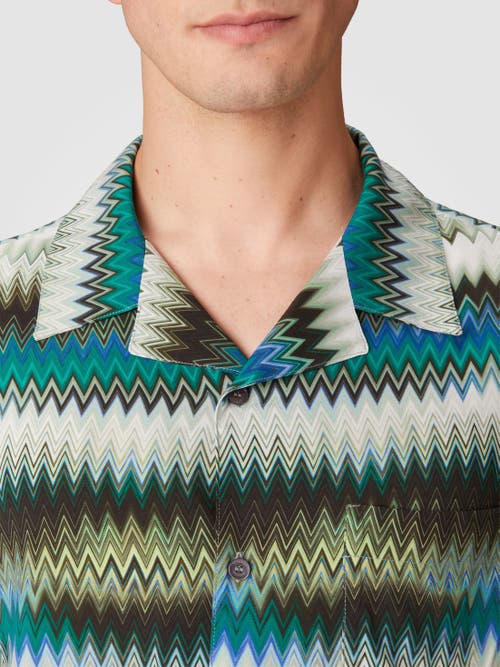 Missoni Bowling Shirt With Gradient Micro Zig Zag Print And Breast Pocket In Green