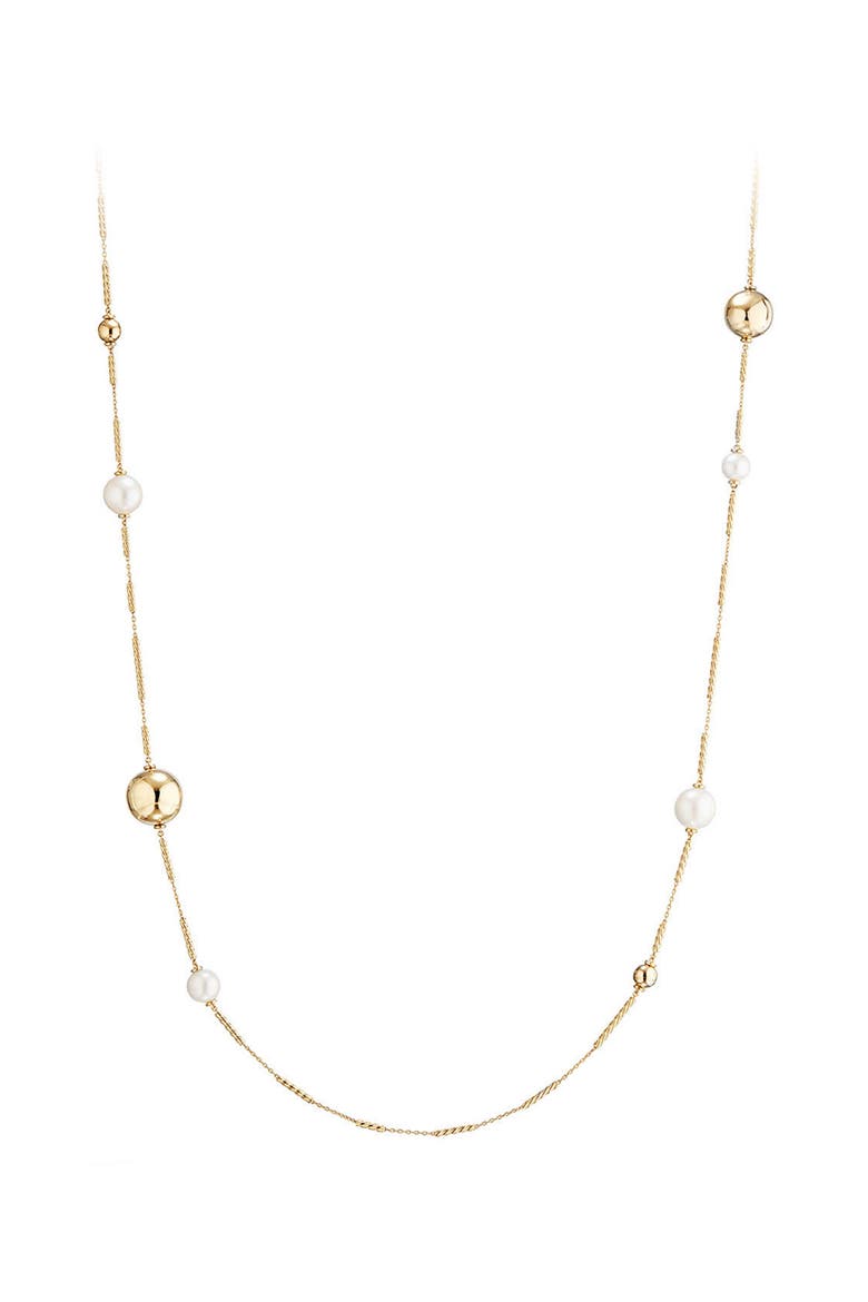 Solari Long Station Necklace with Pearls in 18K Gold, Main, color, PEARL