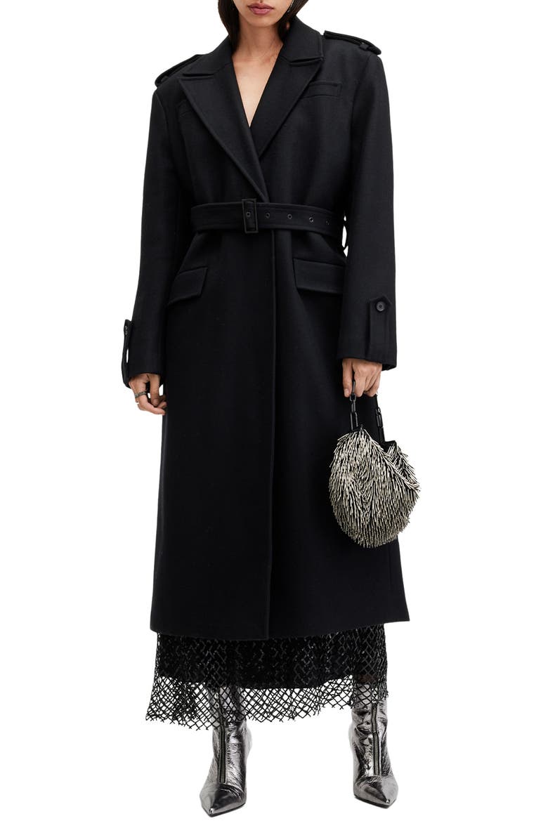 AllSaints Augusta Wool Blend Trench Coat, Alternate, color, 