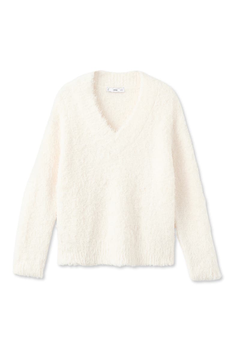 Faux Fur V-Neck Sweater, Main, color, ECRU