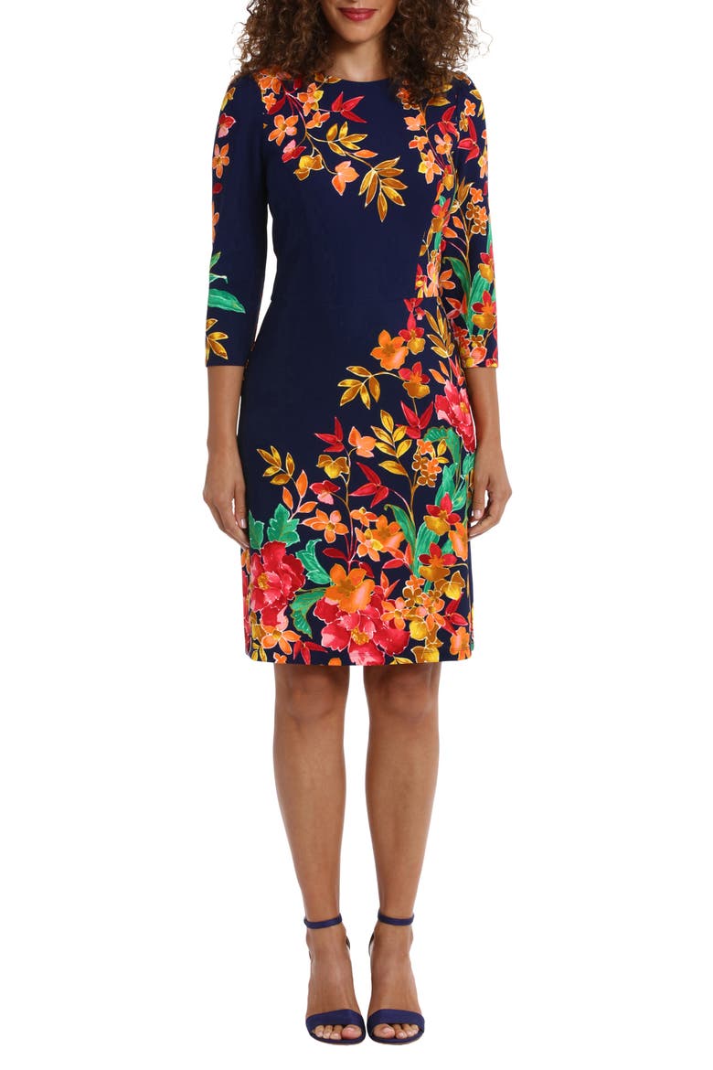 Floral Scuba Sheath Dress, Main, color, NAVY CORAL