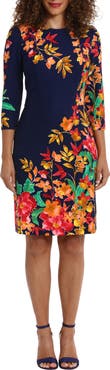 London Times Floral Scuba Sheath Dress