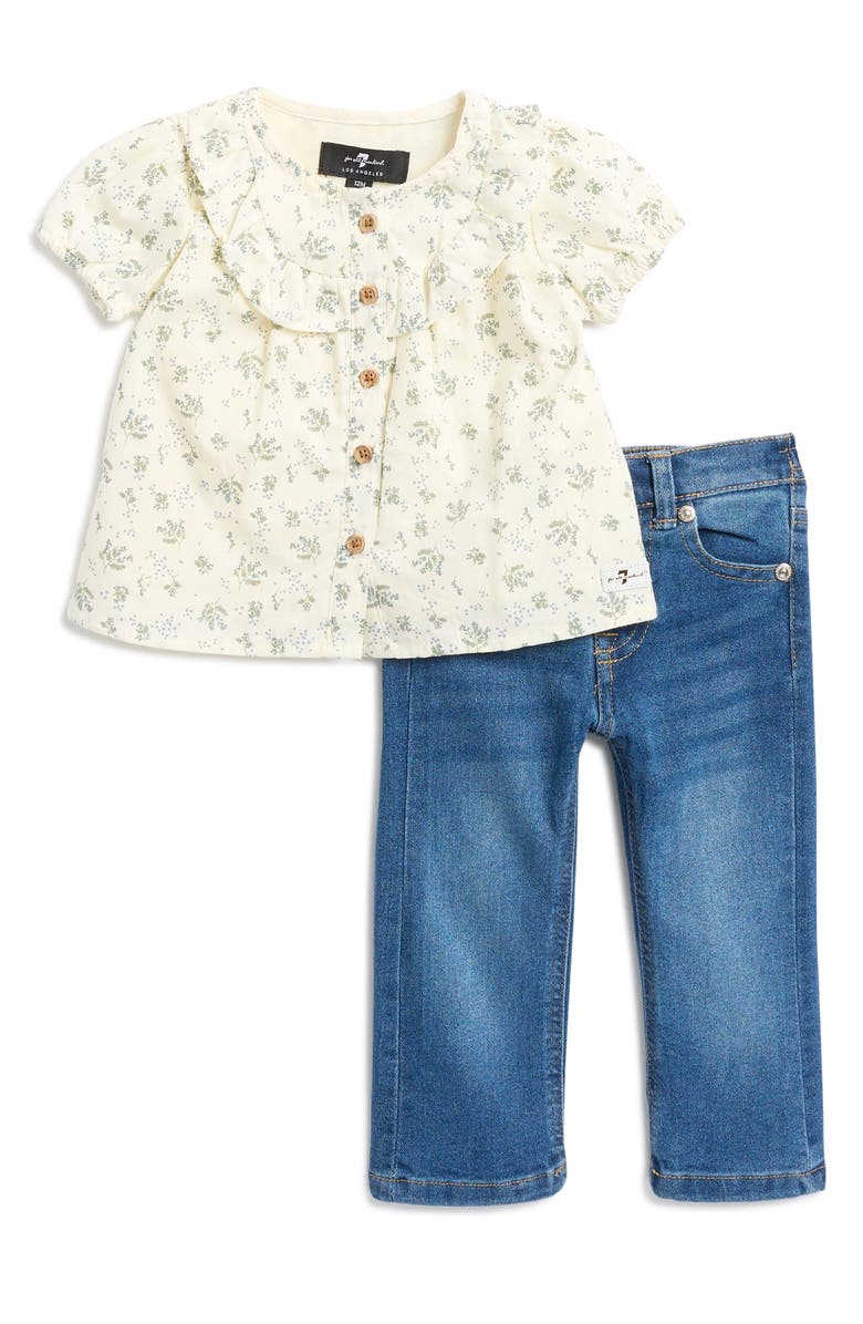 7 For All Mankind Flower Print Top & Jeans Set, Main, color, 