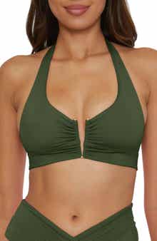 Becca Shirred V-Wire Halter Bikini Top