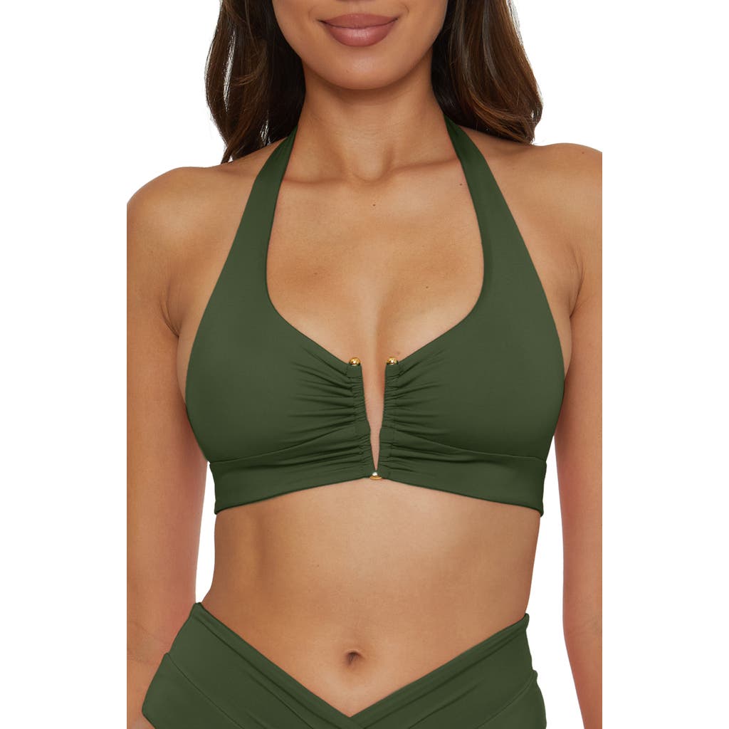 Becca Shirred V-wire Halter Bikini Top In Green
