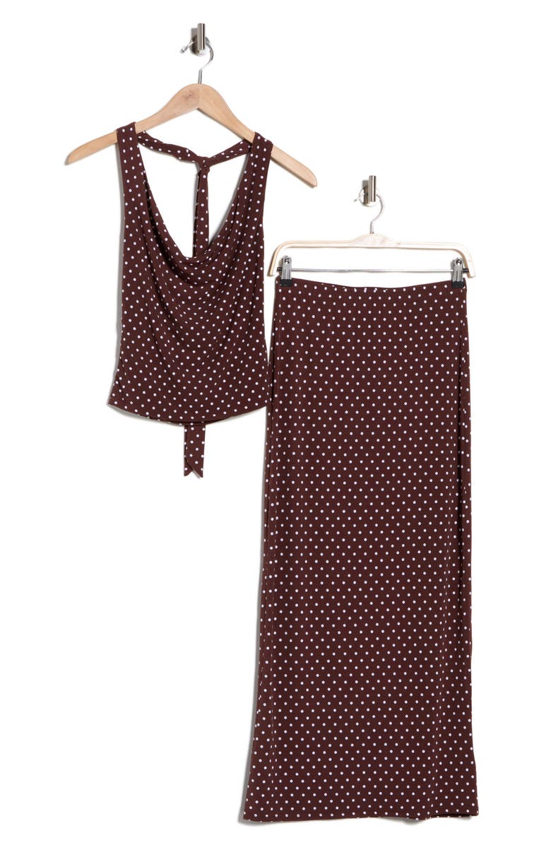 Madden Girl Polka Dot Halter Top & Maxi Skirt Set, Alternate, color, Brown White