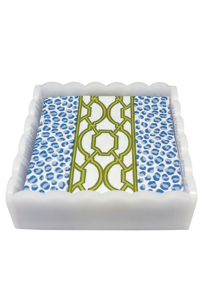 Knots & Spots Scalloped Cocktail Napkin Holder Set, Main, color, WHITE