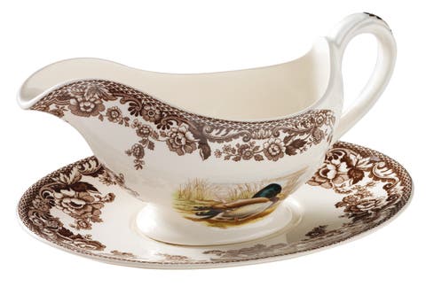 Woodland Sauce Boat and Stand, 11 Ounce, Mallard/Snipe/Rabbit