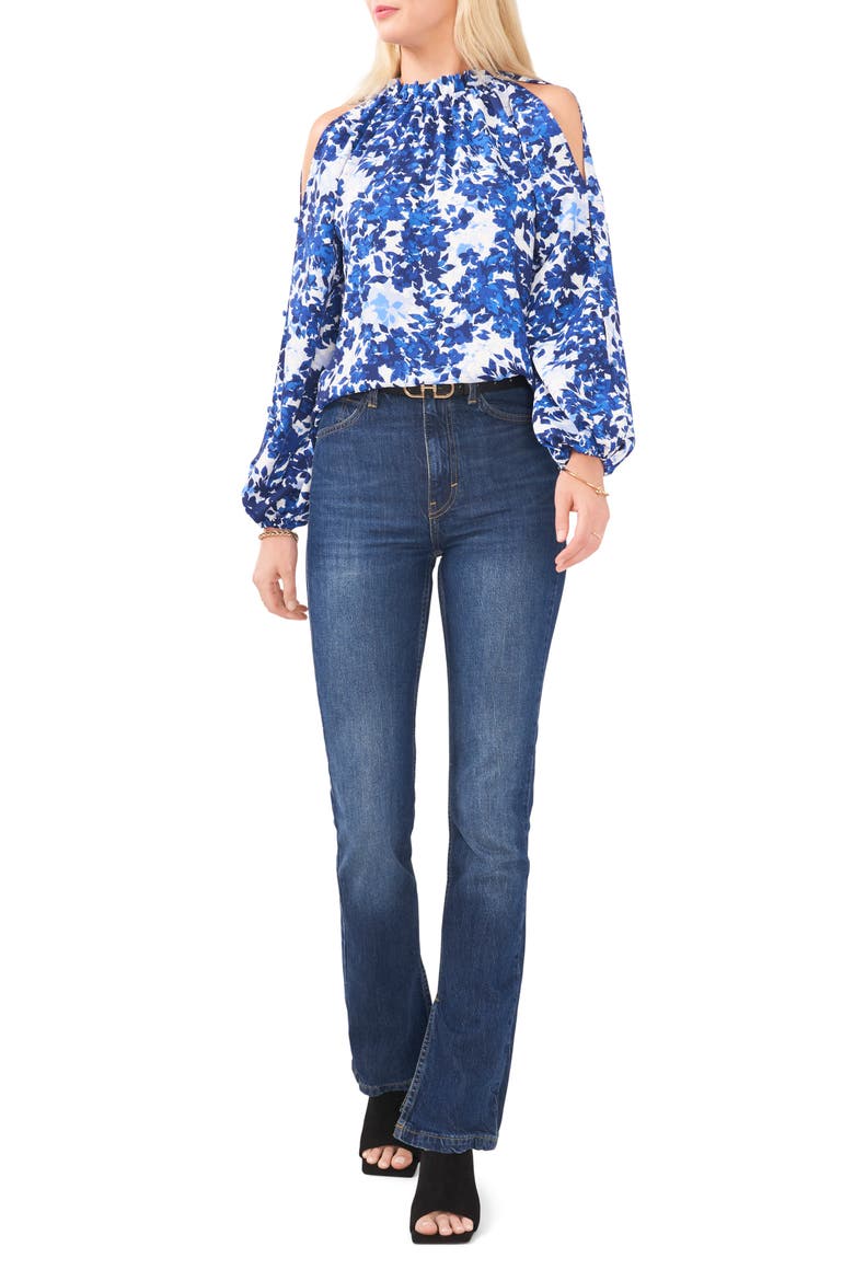 Floral Print Split Sleeve Blouse, Alternate, color, OPULENT BLUE