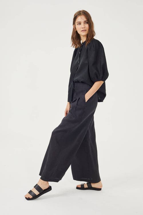 Lanhtropy Culotte Linen Pant In Black