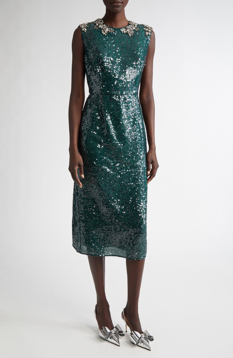 Erdem Crystal Embellished Chiffon & Sequin Cocktail Dress, Main, color, 
