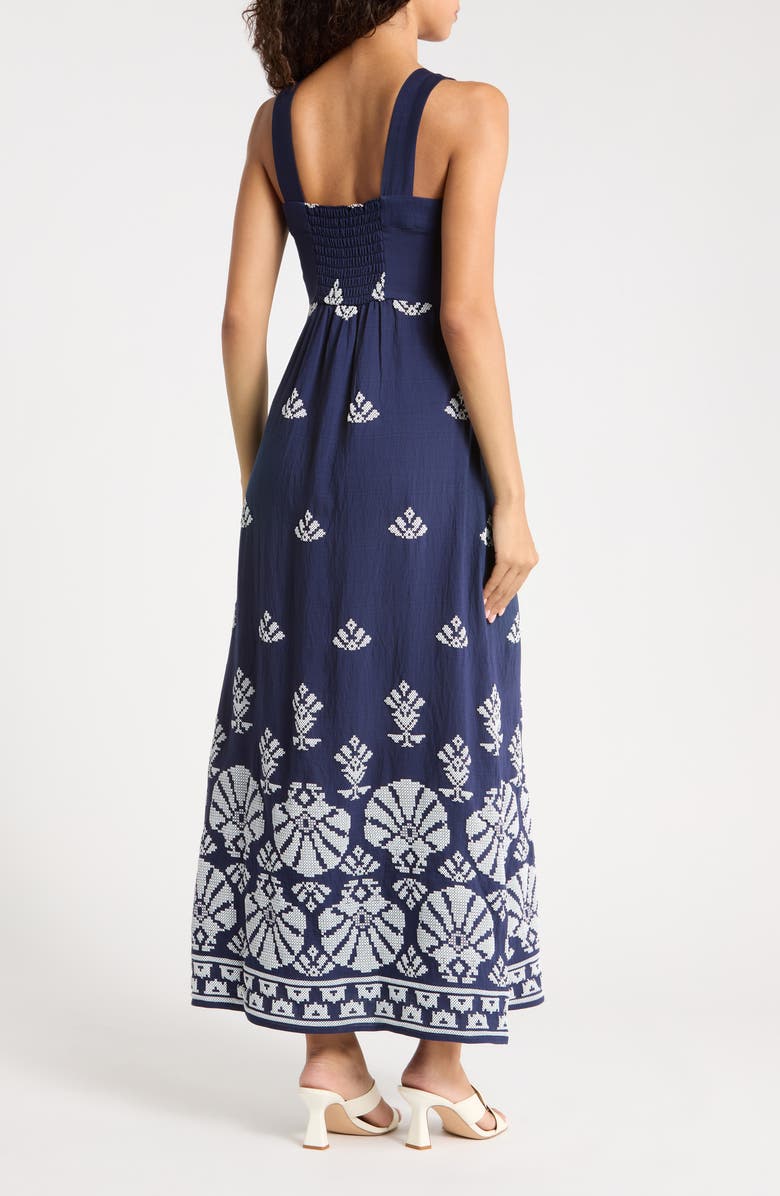 CeCe Geometric Print Midi Sundress, Alternate, color, Mood Indigo