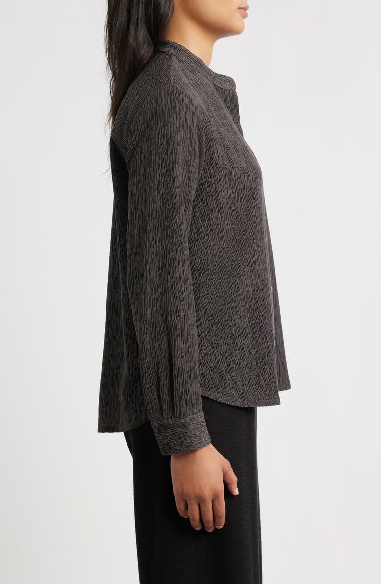 Eileen Fisher Crinkled Mandarin Collar Button-Up Shirt, Alternate, color, Rye