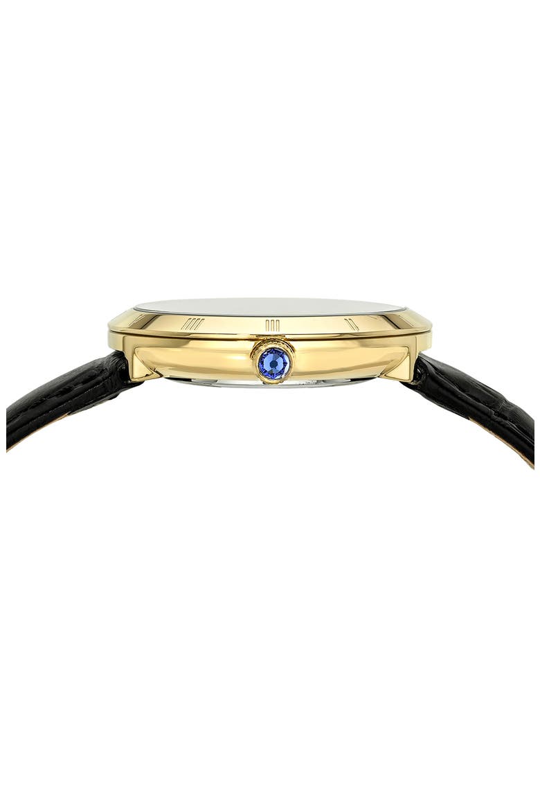 Monroe Leather Strap Watch, Alternate, color, BLACK GOLD TONE