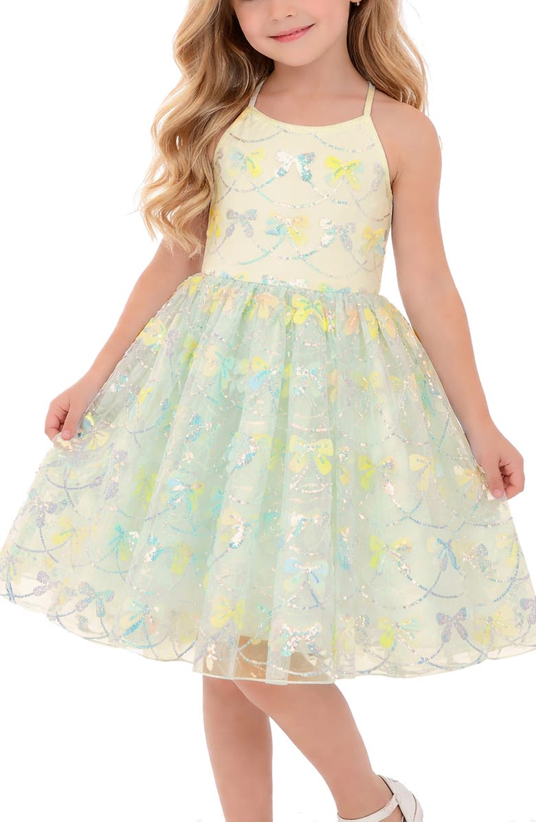 Zunie Kids' Sequin Bow Fit & Flare Party Dress, Alternate, color, Yellow Blue