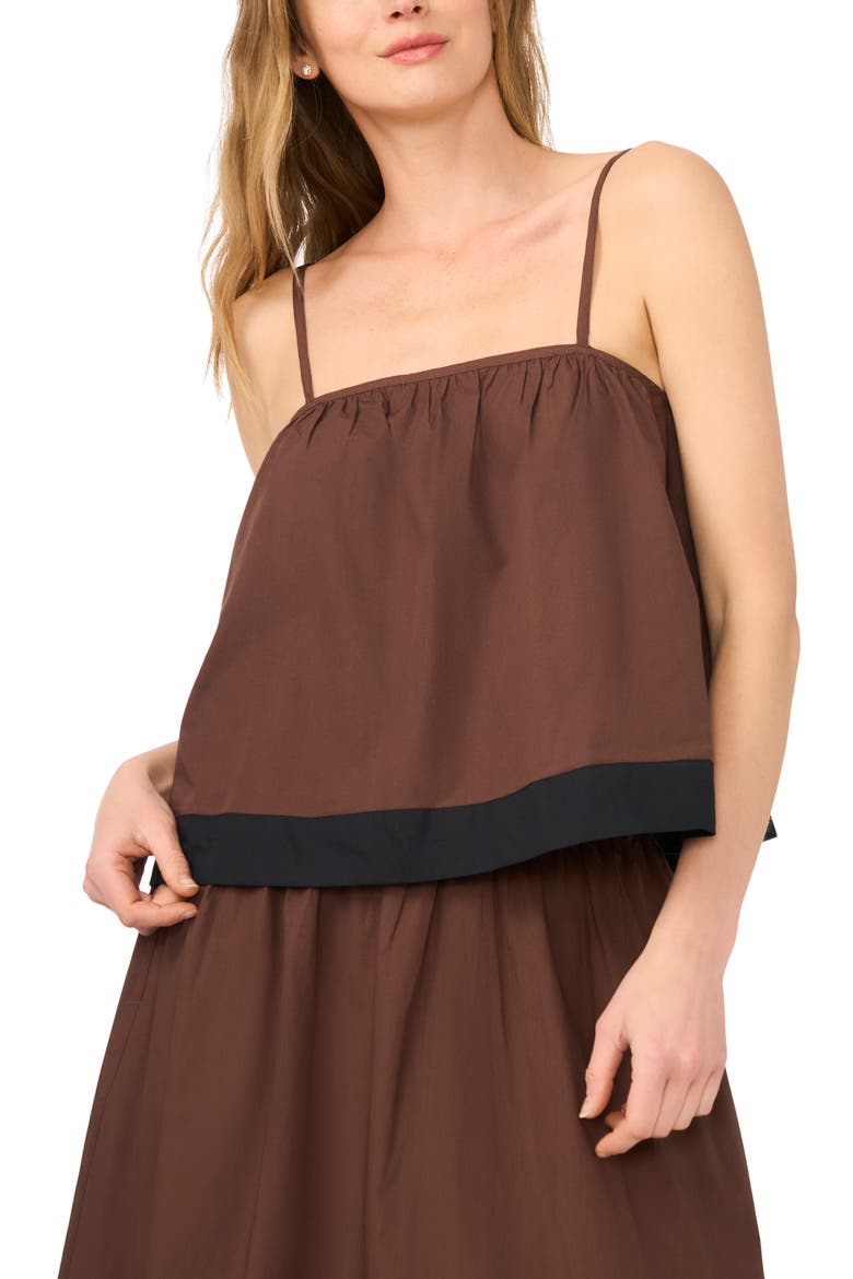 Embroidered Hem Cotton Camisole, Main, color, SHAVED CHOCOLATE