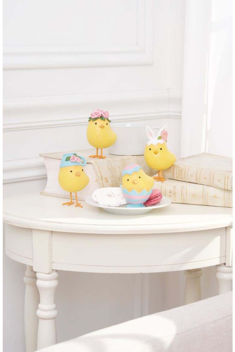 Yellow Easter Chicks Wearing Egg Hats Small Decorative Figurines Assortment of 4, Alternate, color, Yellow
