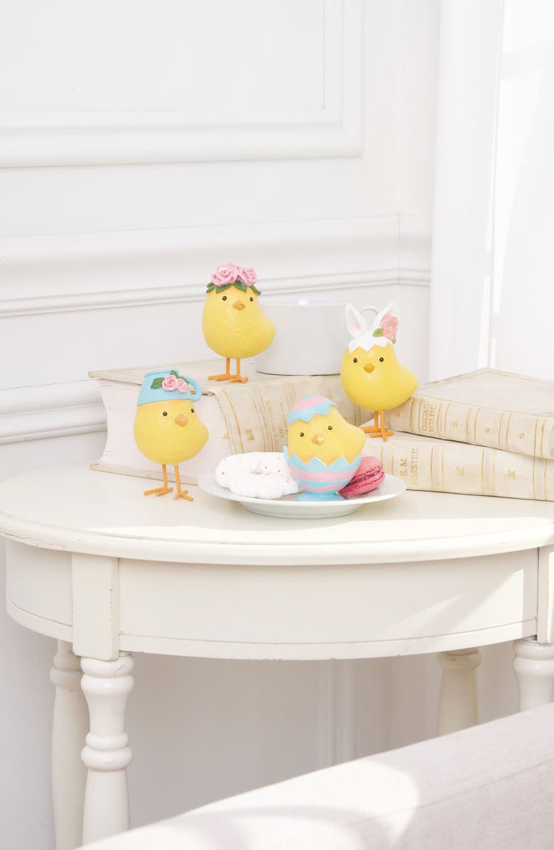 Gallerie II Yellow Easter Chicks Wearing Egg Hats Small Decorative Figurines Assortment of 4, Alternate, color, Yellow