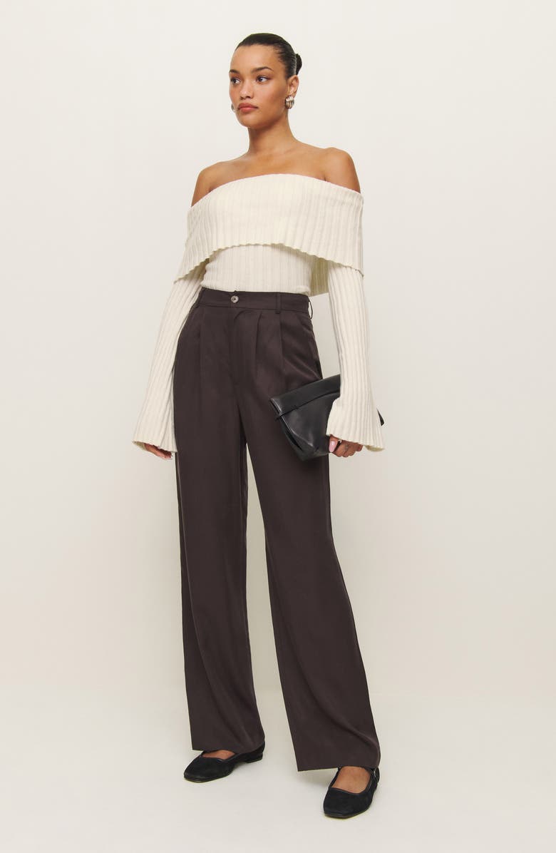 Reformation Lana Foldover Off the Shoulder Recycled Cashmere & Wool Blend Sweater, Alternate, color, Gossamer