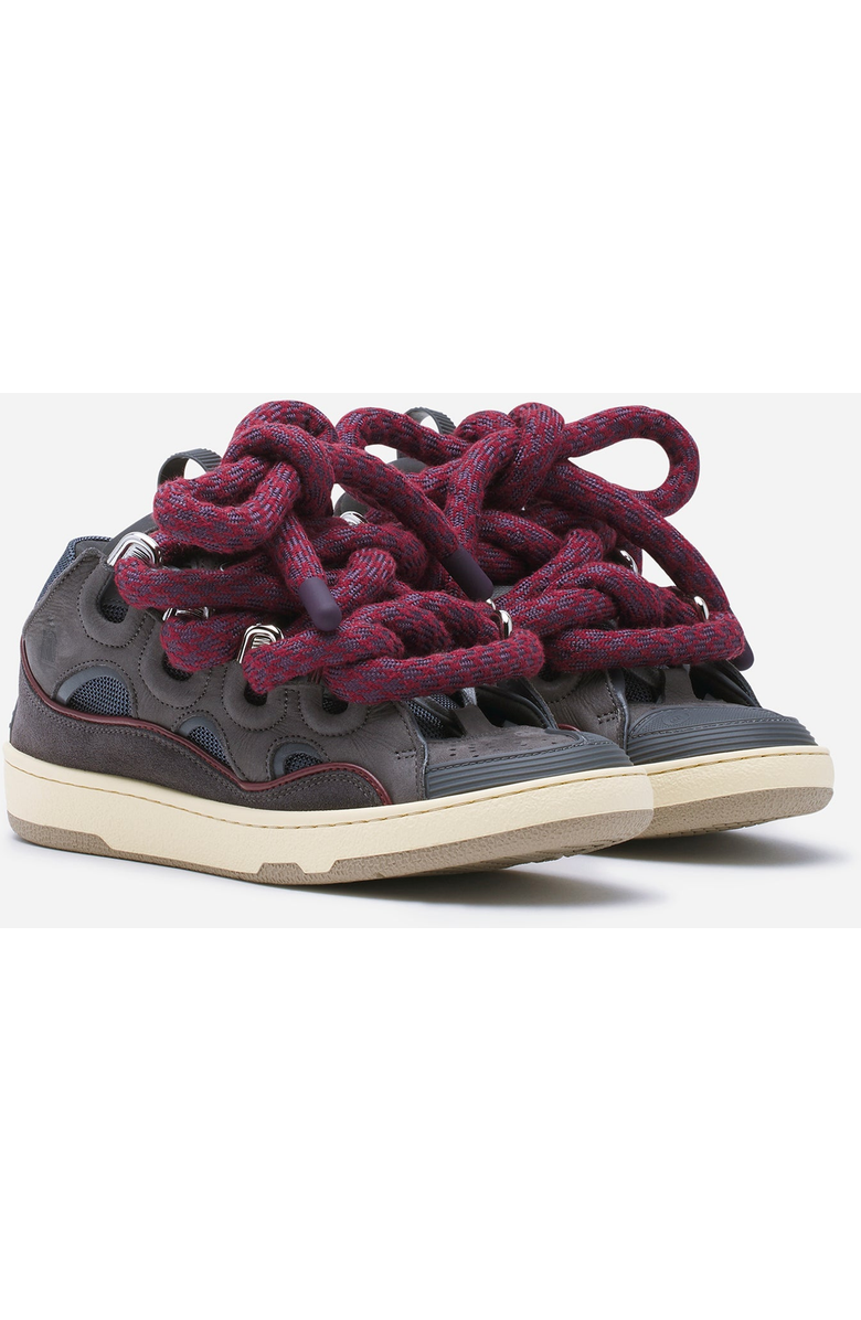 Lanvin CURB SNEAKERS IN LEATHER WITH SNAKE LACES, Alternate, color, Shark Grey