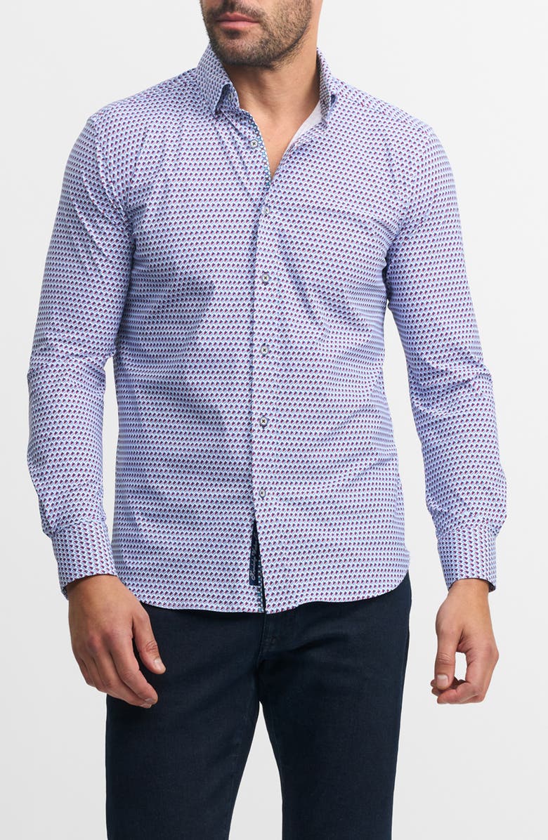 Robert Graham Trim Fit Geo Print Button-Up Shirt, Main, color, Blue Multi