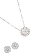Adornia Crystal Halo Pendant Necklace & Stud Earrings Set