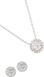 Adornia Crystal Halo Pendant Necklace & Stud Earrings Set
