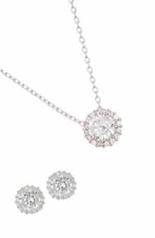 Adornia Crystal Halo Pendant Necklace & Stud Earrings Set