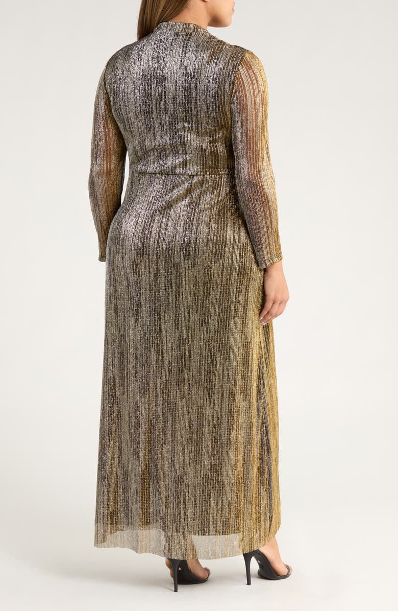 Anne Klein Metallic Twist Front Long Sleeve Maxi Dress, Alternate, color, Gold/ Anne Black