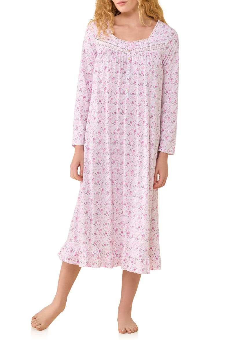 Floral Lace Trim Cotton Nightgown, Main, color, WHTDITSY
